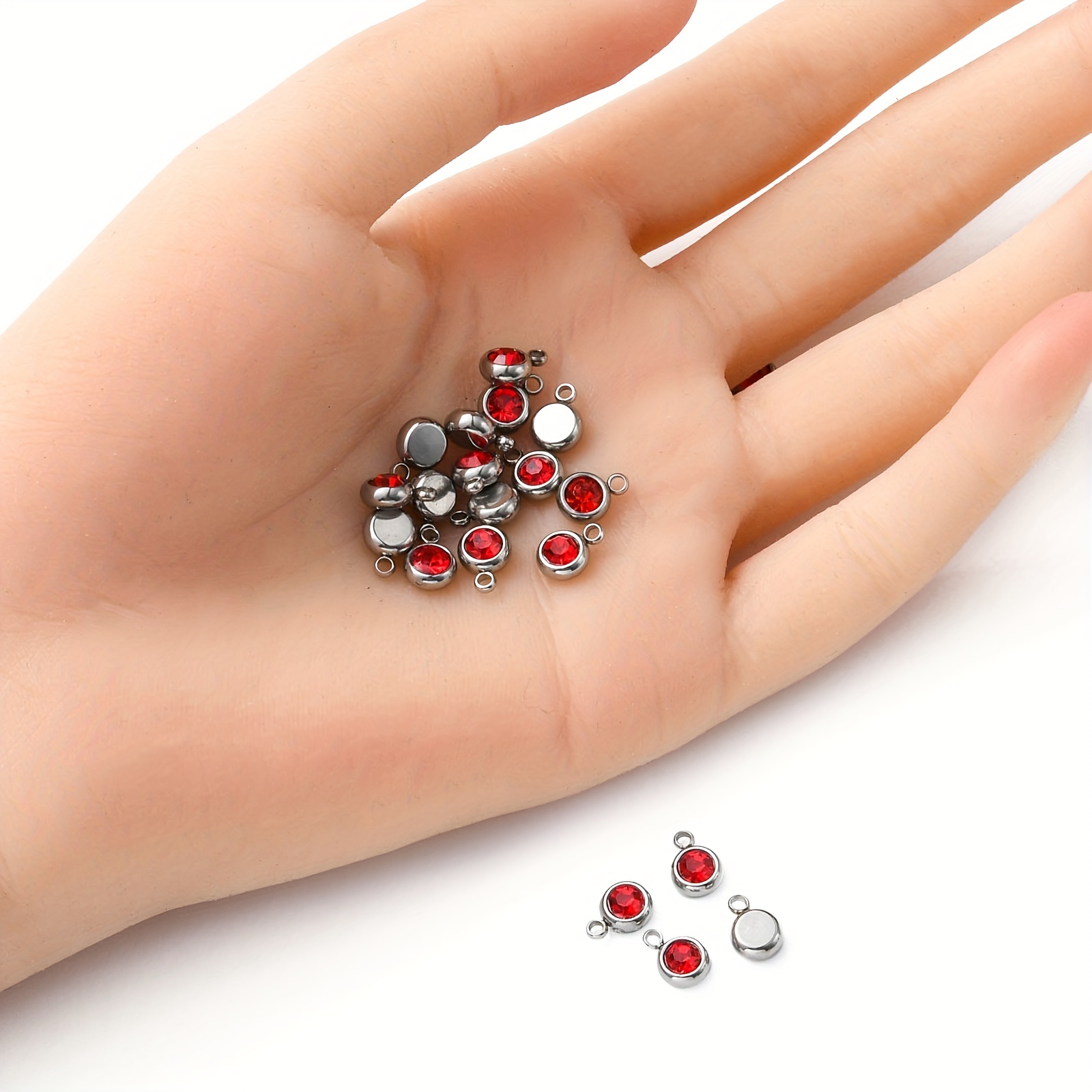 20pcs Red Rhinestone Decor Flat Round Pendants for Jewelry Making